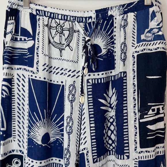 Calypso St. Barth Navy White Nautical Print Wide Leg Palazzo Pant Women's M NWT - Picture 3 of 7